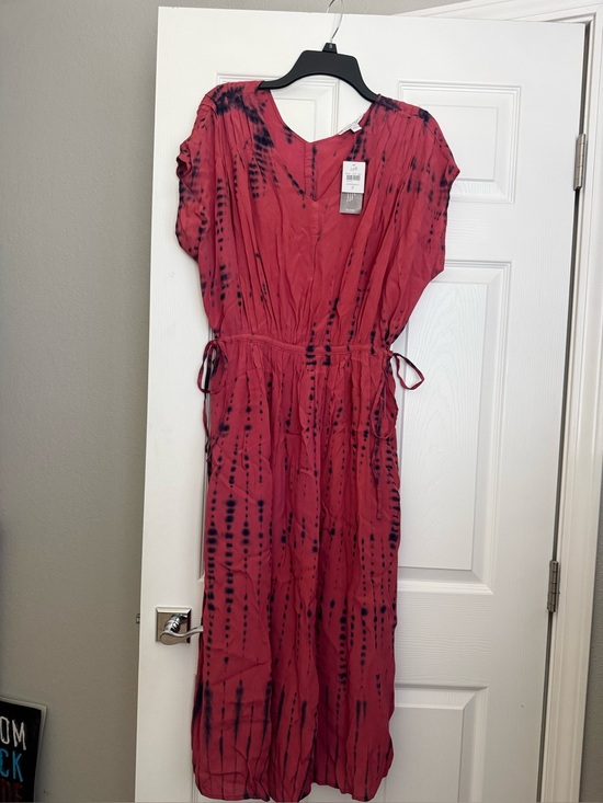J. Jill Dresses & Skirts - J Jill Women’s Tie-Dye Red Midi Dress with Drawstring Waist